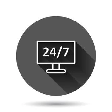 24/7 computer icon in flat style. All day service vector illustration on blac Stock Illustration