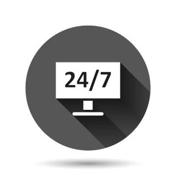 24/7 computer icon in flat style. All day service vector illustration on blac Stock Illustration