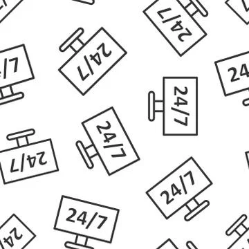 24/7 computer icon in flat style. All day service vector illustration on whit Stock Illustration