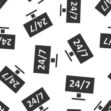 24/7 computer icon in flat style. All day service vector illustration on whit Stock Illustration