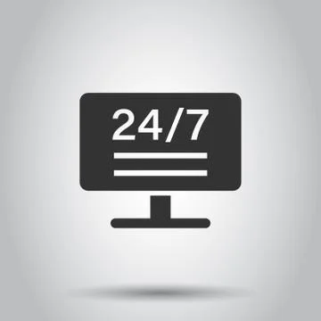 24/7 computer icon in flat style. All day service vector illustration on whit Stock Illustration