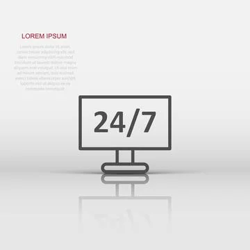 24/7 computer icon in flat style. All day service vector illustration on wh.. イラスト素材