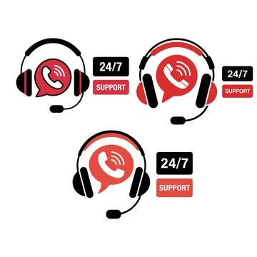 24/7 Customer Support Headset Icons Stock Illustration
