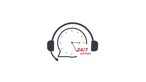 24/7 Customer Support Icon Animation with Clock and Headset Stock Footage 340959597
