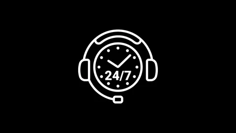 24/7 Customer Support Service Clock Headset Animation Video Stock Footage 345818554