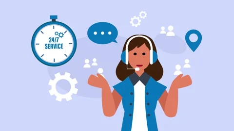 24/7 Customer Support Service with Female Operator cartoon animation 動画素材 337954610
