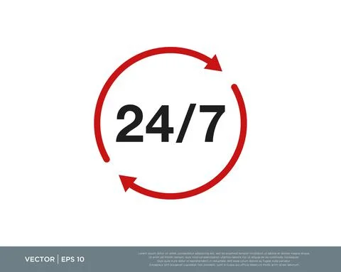 24/7 Hours Icon Vector Design Editable Resizable EPS 10 Stock Illustration