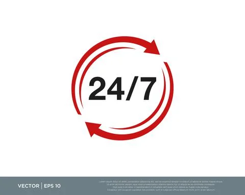 24/7 Hours Icon Vector Design Editable Resizable EPS 10 Stock Illustration