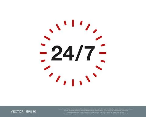 24/7 Hours Icon Vector Design Editable Resizable EPS 10 Stock Illustration