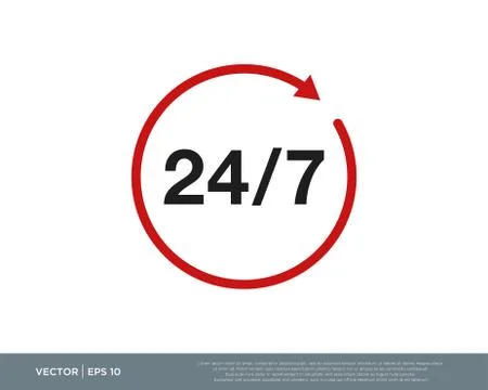 24/7 Hours Icon Vector Stock Illustration