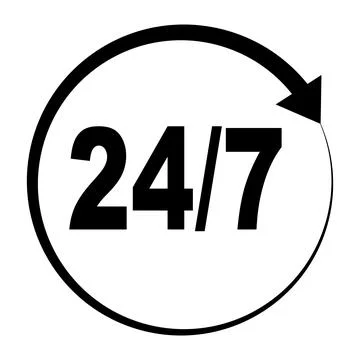 24/7 icon vector. 24 hour service clock. Stock Illustration