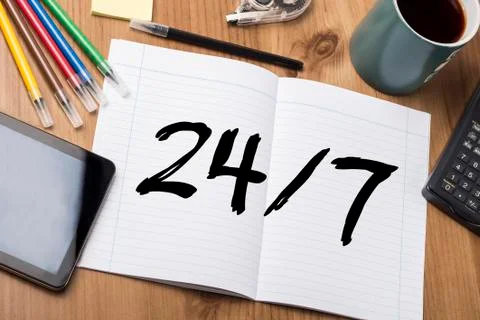 24/7 - Note Pad With Text Foto stock