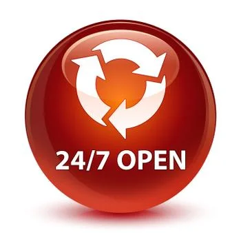 24/7 open glassy brown round button Stock Illustration
