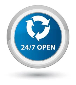 24/7 open prime blue round button Stock Illustration