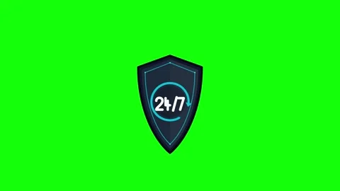 24/7 security shield animation with rotating arrow on green screen backgrou.. Stock Footage 344855521