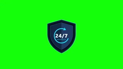 24/7 security shield animation with rotating arrow on green screen backgrou.. Vidéo 344856234