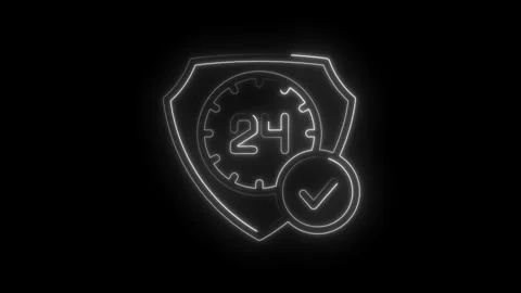 247 service guarantee animation glowing neon icon security shield with chec.. Stock Footage 312309493