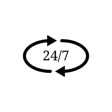 247 simple icon. Service open 24h hours a aay and 7 days a week. Vector. Stock Illustration