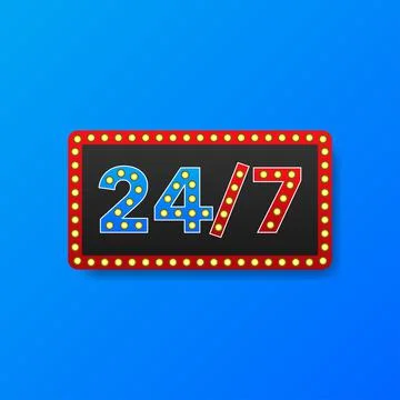 24/7 support in abstract style on white background. Customer service. Online  库存插图