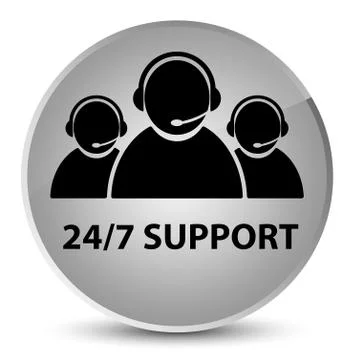 24/7 Support (customer care team icon) elegant white round button Stock Illustration