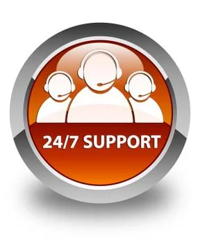 24/7 Support (customer care team icon) glossy brown round button Illustrazione stock
