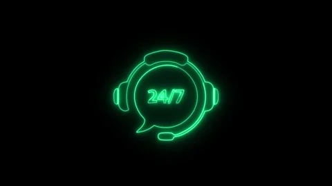 24/7 support headset icon neon motion. Vidéo 332140320