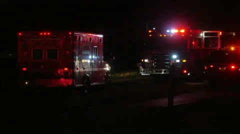 2475 FIre Engine Vehicles with Flashing Lights and Fire Men at House Fire, 4K 스톡 동영상 43675851