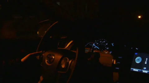 2485 Man Driving Car Close Up of Steering Wheel at Night, HD Stock Footage 43676819