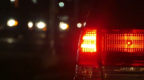 2486 Red Stopped Tail Light at Night on Truck Close Up, 4K Stock-Footage 43676959