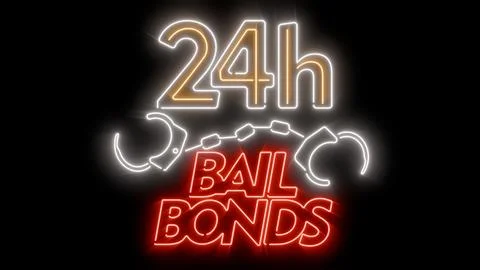 24h bail bonds vibrant glowing neon sign on black background for easy blending Stock Illustration