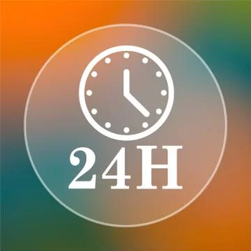 24H clock icon. Internet button on colored  background.. Illustrazione stock
