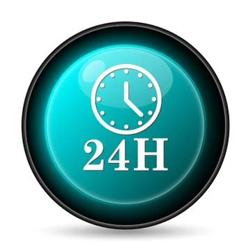 24H clock icon. Internet button on white background.. Stock Illustration