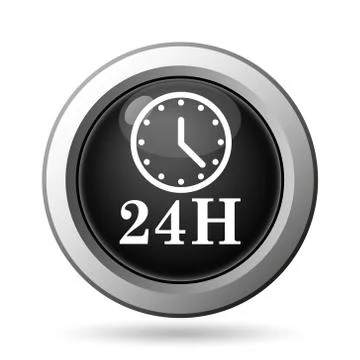 24H clock icon. Internet button on white background.. Stock Illustration