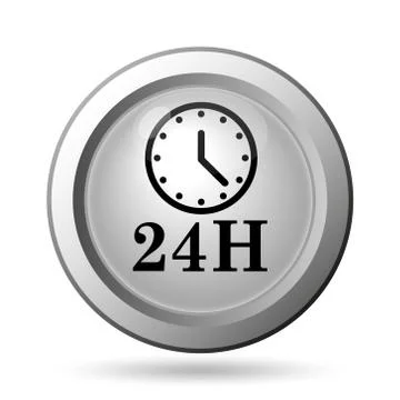 24H clock icon. Internet button on white background.. Illustrazione stock