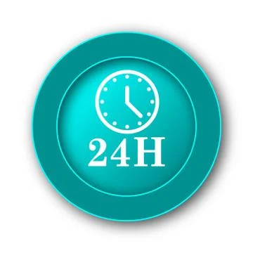  24H clock icon. Internet button on white background. Illustrazione stock