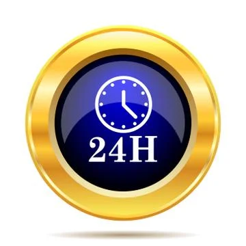 24H clock icon. Internet button on white background.. Illustrazione stock