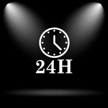 24H clock icon. Internet button on black background.. Stock Illustration
