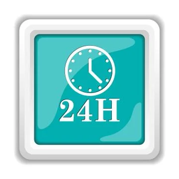 24H clock icon. Internet button on white background.. Illustrazione stock