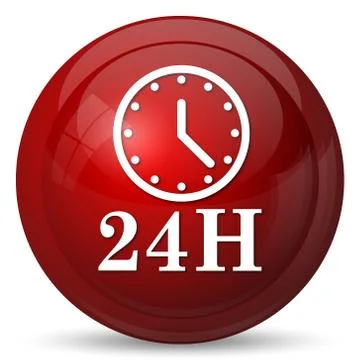 24H clock icon. Internet button on white background.. Illustrazione stock