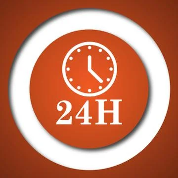 24H clock icon. Internet button on white background. . Stock Illustration
