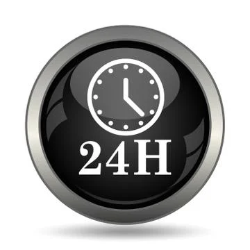 24H clock icon. Internet button on white background. . Stock Illustration