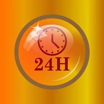24H clock icon. Internet button on colored background. . Stock Illustration