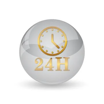 24H clock icon. Internet button on white background. . Illustrazione stock