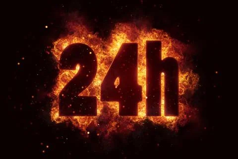 24h icon fire explode text flames hot Stock Illustration