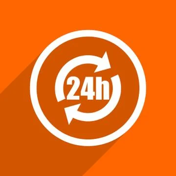 24h icon. Orange flat button. Web and mobile app design illustration Stock Illustration