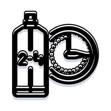 24h service availability icon with spray bottle Stock Illustration