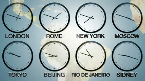 24h World time zone: Time in 8 capitals, earth spinning in the BG. Loopable 스톡 동영상 36466387