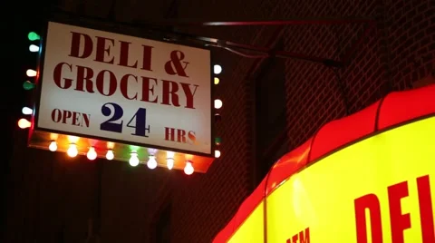 24hr deli at night Stock Footage 48337718