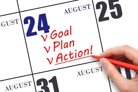 24th day of August. Hand writing text GOAL PLAN ACTION  on calendar date Augu Stock Photos