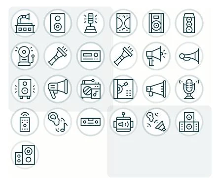 25 128x128 Pixel Optimized Vector Icons for Sound System in Regular Line Them Illustrazione stock